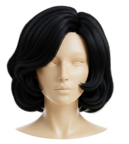 Isolated Mannequin Head with Short Black Wavy Bob